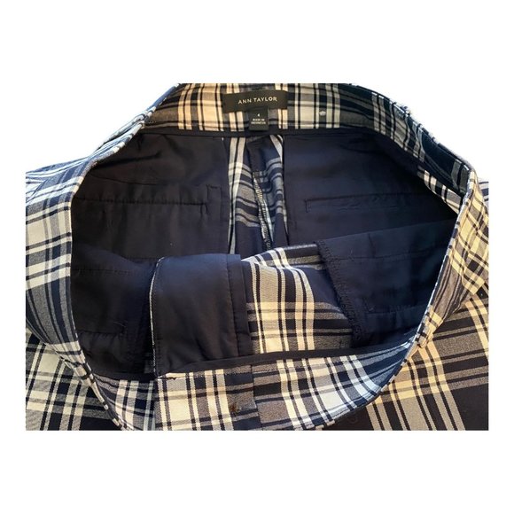 Ann Taylor Pants Women Size 4 Blue White Plaid Cropped Mid-Rise Cotton Stretch - Picture 8 of 9